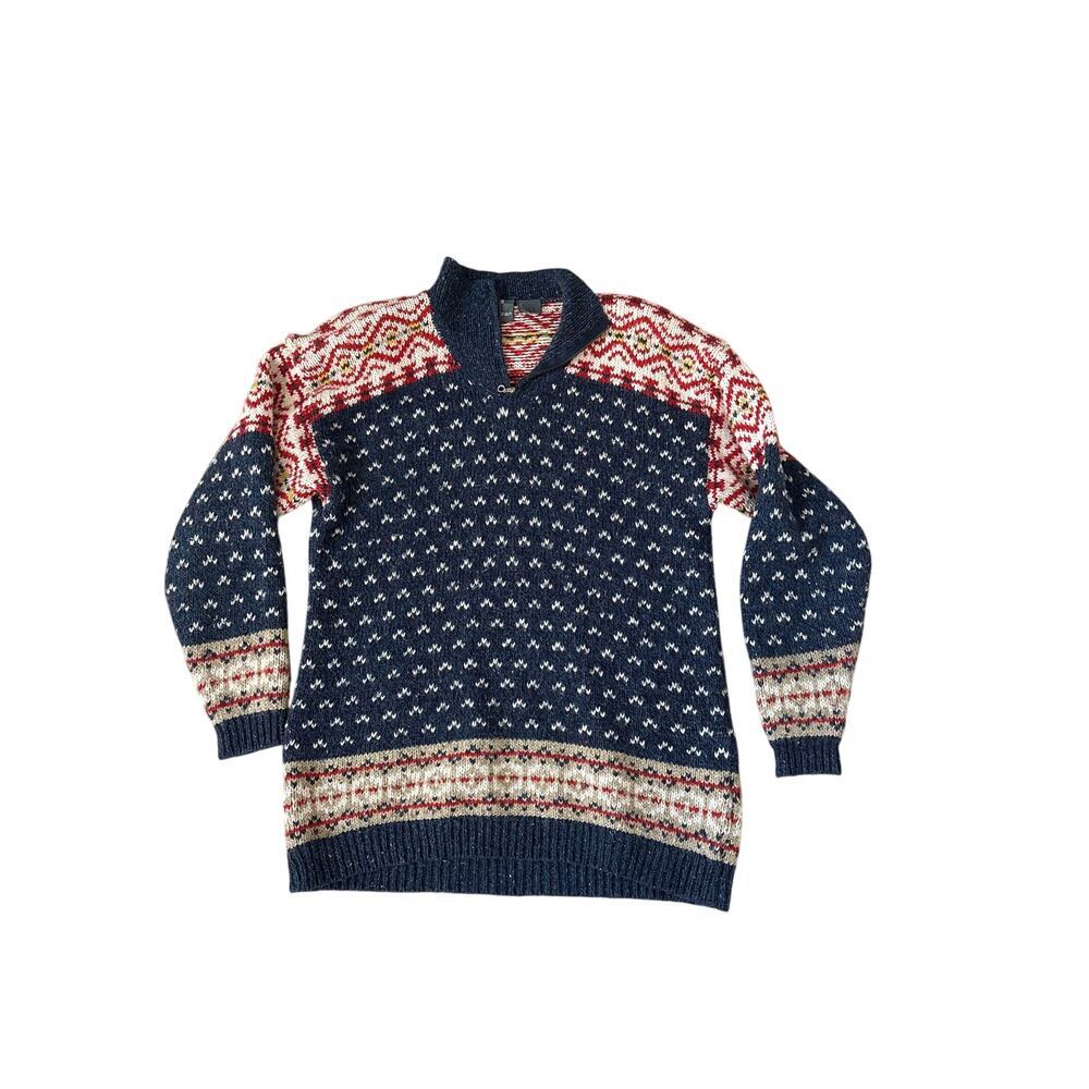 Vintage Lizwear Fair Isle Nordic Crewneck Sweater Navy Red Cream Size M